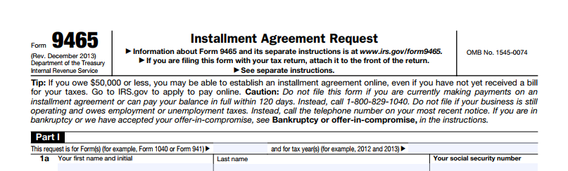 Installment Agreement Form Image